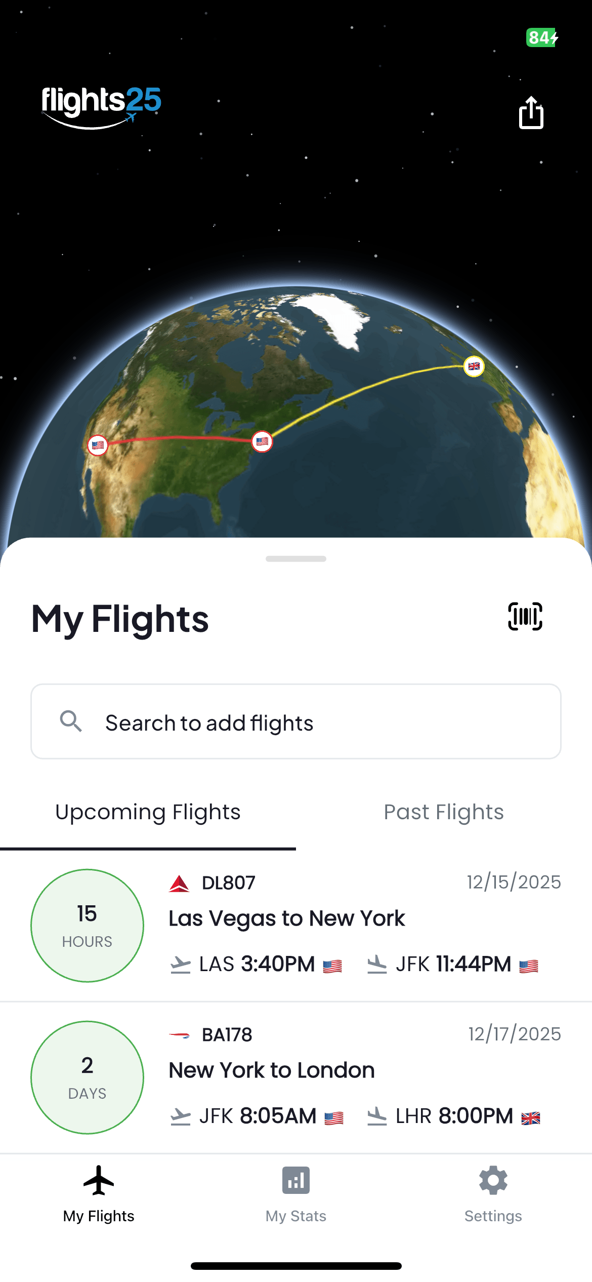 Upcoming flights light